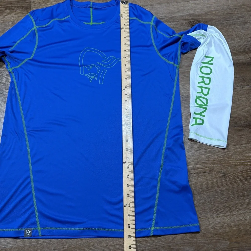 Norrona Men's XL /29 Tech Shirt Long Sleeve Ionic Blue Green White